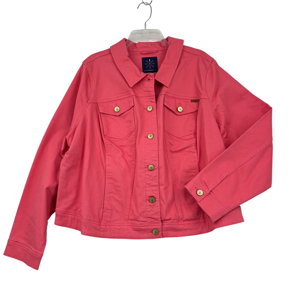 Isaac Mizrahi Live! Denim Jacket Womens 22W Coral Pink Stretch Cotton Trucker
